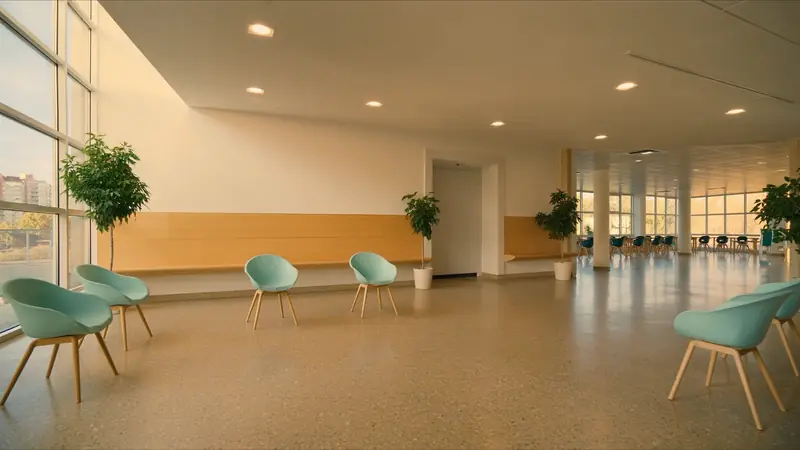 Sala de espera de un hospital con sillas, como los centros del Servicio Murciano de Salud